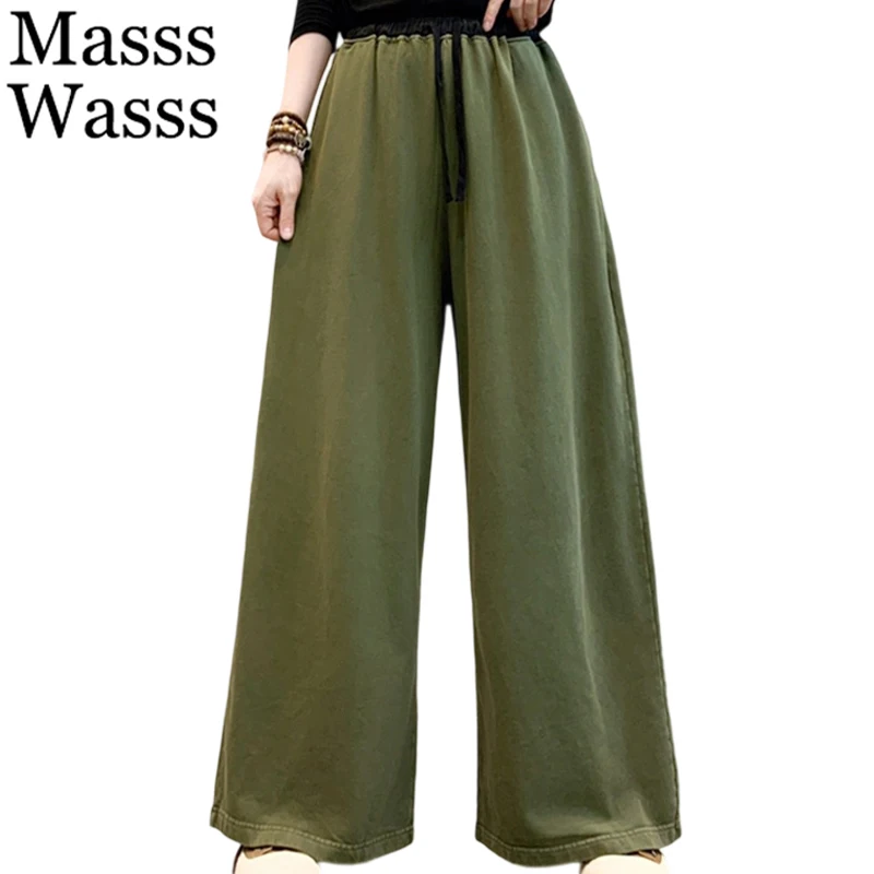 

Masss Wasss 2025 Autumn Females Classic Vintage Loose Long Pants Womens Fashion Elastic Waist Trousers Leisure Elegant Clothes