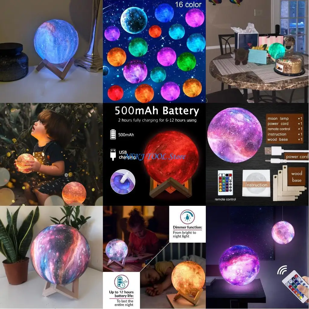 

L8RC Moon Lamp Общежитие Спальня Пульт дистанционного управления Прикроватная лампа Изменение цвета