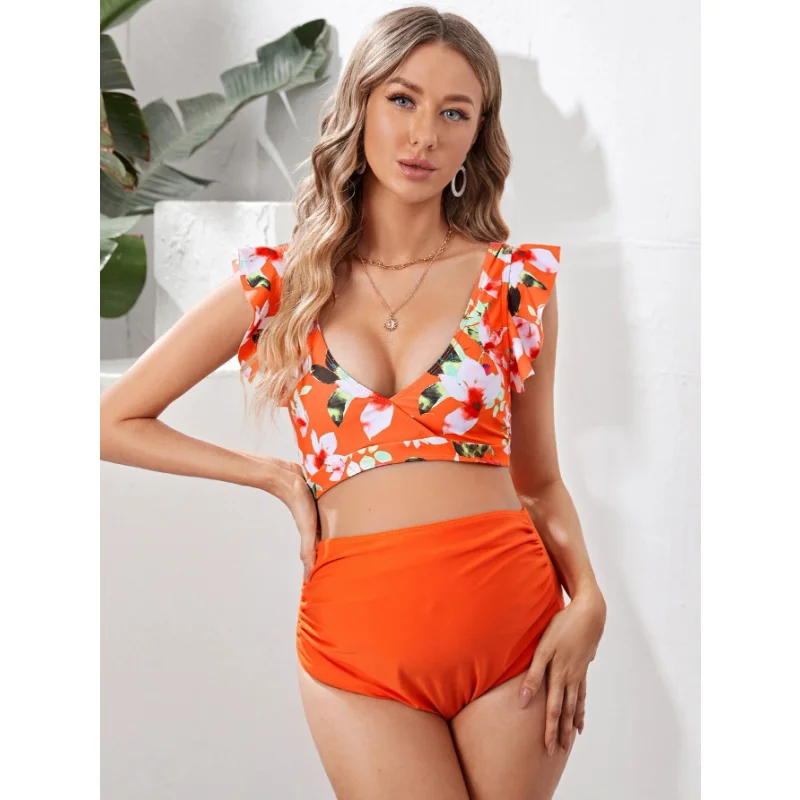 Maternity Pregnant Summer Women's Swimsuit Premama Color Block Swimwear Bathing Suits High Waist Beach Wear Pregnancy Tankinis