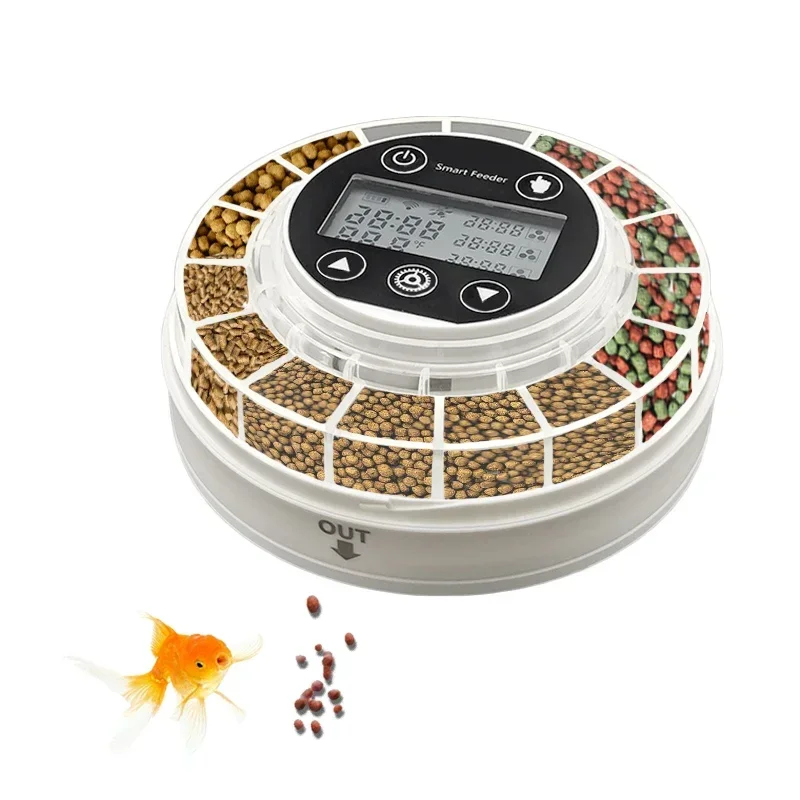 Customized Colors Rounded Lithium Smart Time Setting Automatic Fish Feeder 200ml with Digital Display tools