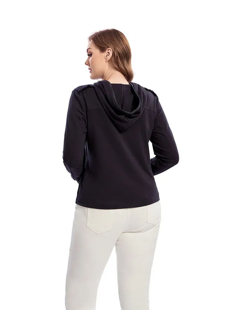 ผู้หญิงขนาดบวกถักด้านบนลําลองคอกลมสีทึบโพลีเอสเตอร์ฤดูใบไม้ผลิแฟชั่นไม่ยืดผ้าทอ