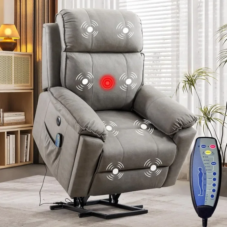 Large Power Lift Chair with Massage and Heat for Elderly recliner, Light Grey