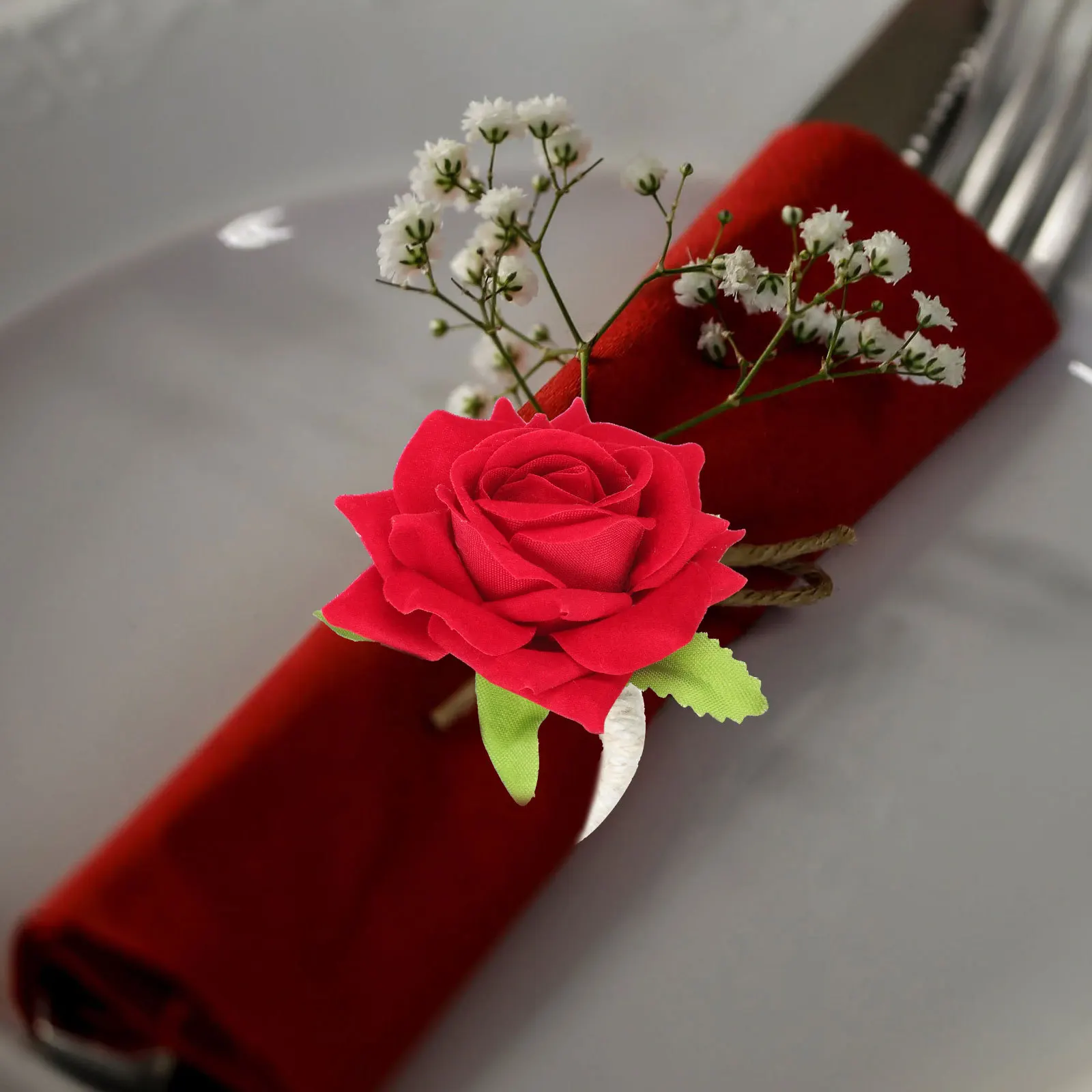 

4Pcs Exquisite Handmade Rose Napkin Buckles Decorative Napkin Rings for Party Wedding Dining Table Accessories