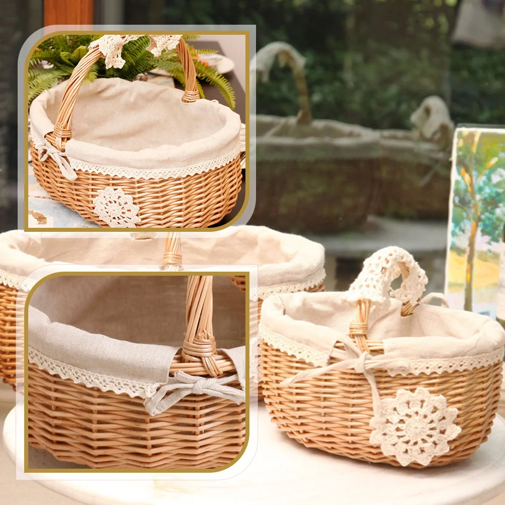 

Portable Vegetable Storage Basket Rustic Willow Woven Multi-Purpose Basket for Garden Picnic Flower Fruit Storage Decor