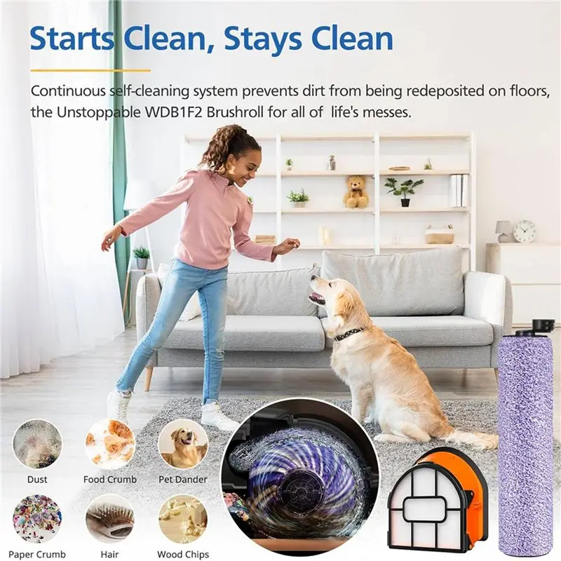 ABJN-4X WDB1F2 Replacement Brushroll & Filter Bundle For Shark Hydrovac WD101 WD201 WD100 WD200 AW201 Vacuum Cleaner Parts