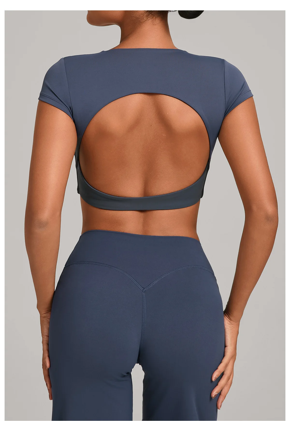 Gym Workout Clothes Backless Running Sports Top Double-layer Stitching No Chest Pad Yoga Wear Fitness Short Sleeve for Women