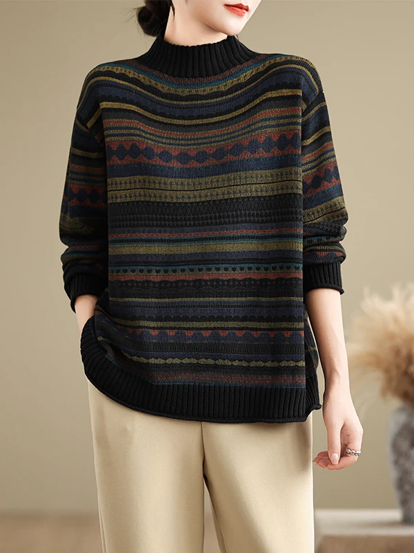 

Thiened f High Collar Knitted Sweater Women's Inner Wear Casual Loose Sle Autumn Winter New Arrival Faionable Top