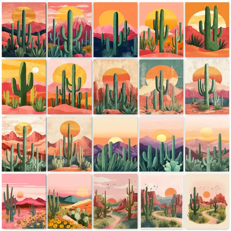

GATYZTORY DIY Painting By Number Cactus Landscape Acrylic Paintings Art Drawing On Canvas Pictures By Numbers Home Decor