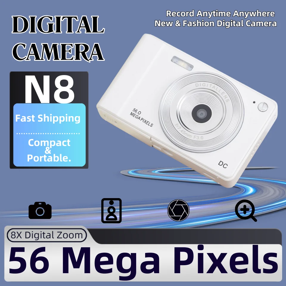 

Portable 56MP Digital Camera Recorder 1080P Photography Camera Vintage Vlogging Camera 8x Digital Zoom Auto-Fucus Built-in Flash