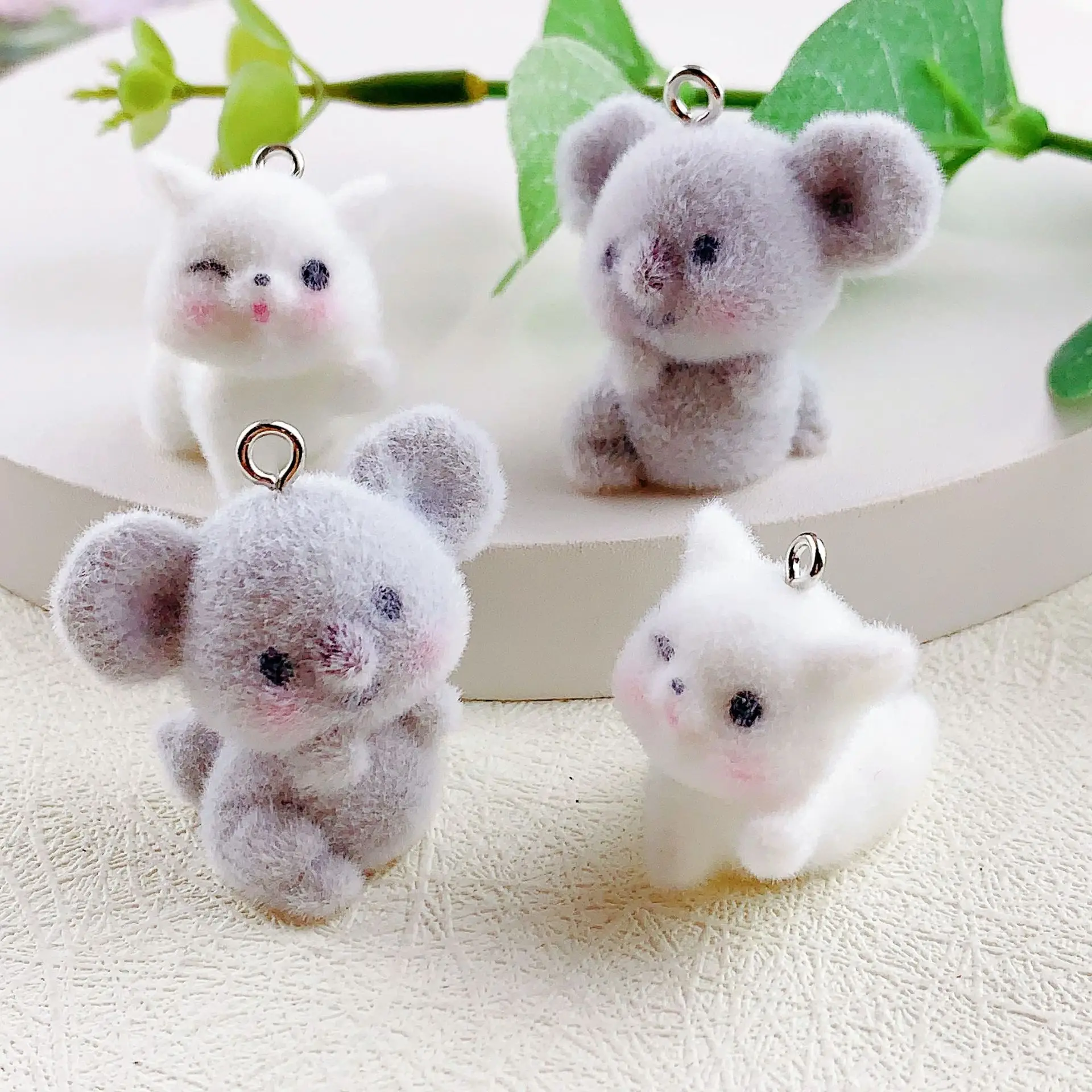 

10 pcs 3D Flocking koala lucky cat Charm Doll Pendant for Necklace Keychain Jewelry Making DIY Handmade Accessories Wholesale