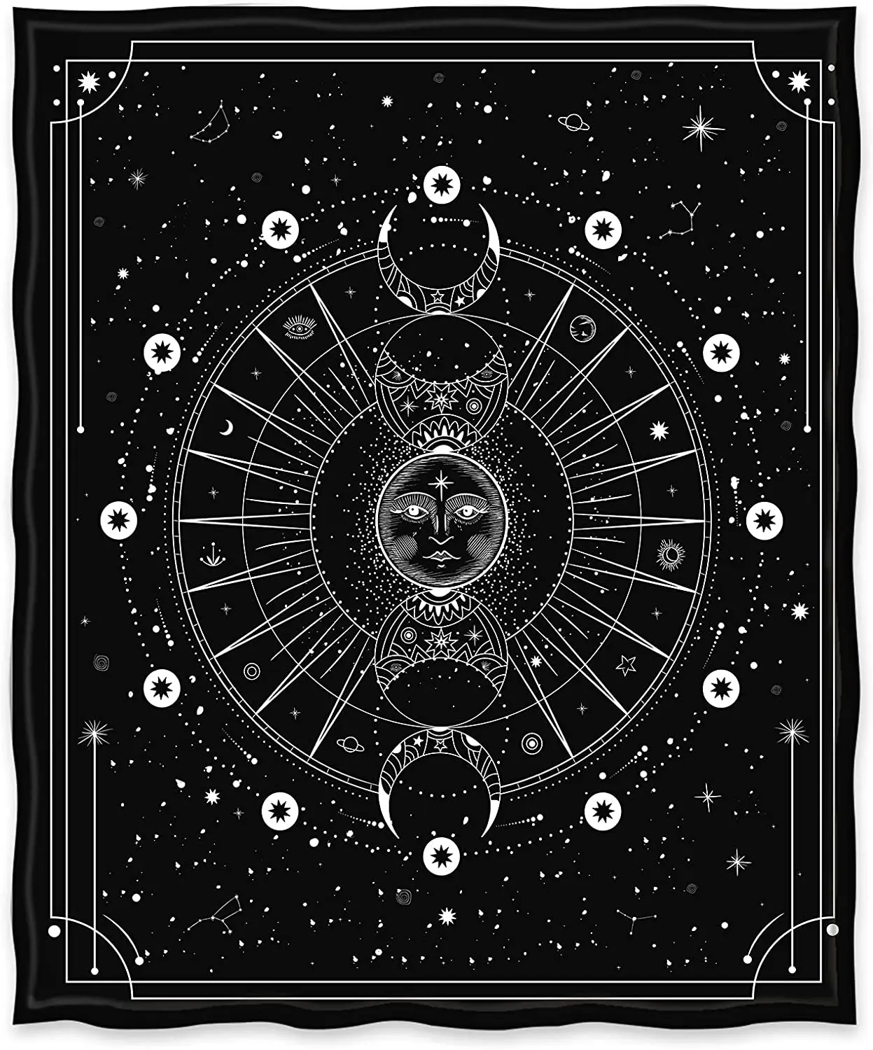 Sun Moon Blanket Stars Space Psychedelic Black and White Print Throw Blanket for Couch Bed Sofa Travel Camping for Kids Adults