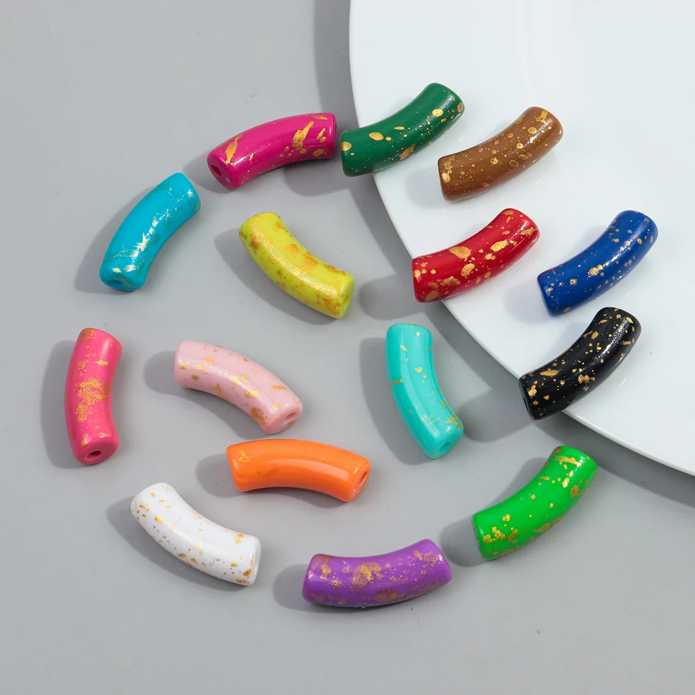 11*34mm 6pcs Acrylic Tube Beads Glitter Paint Loose Bamboo Arc Bead for DIY Bracelet Necklace Earring Making Jewelry Accessories