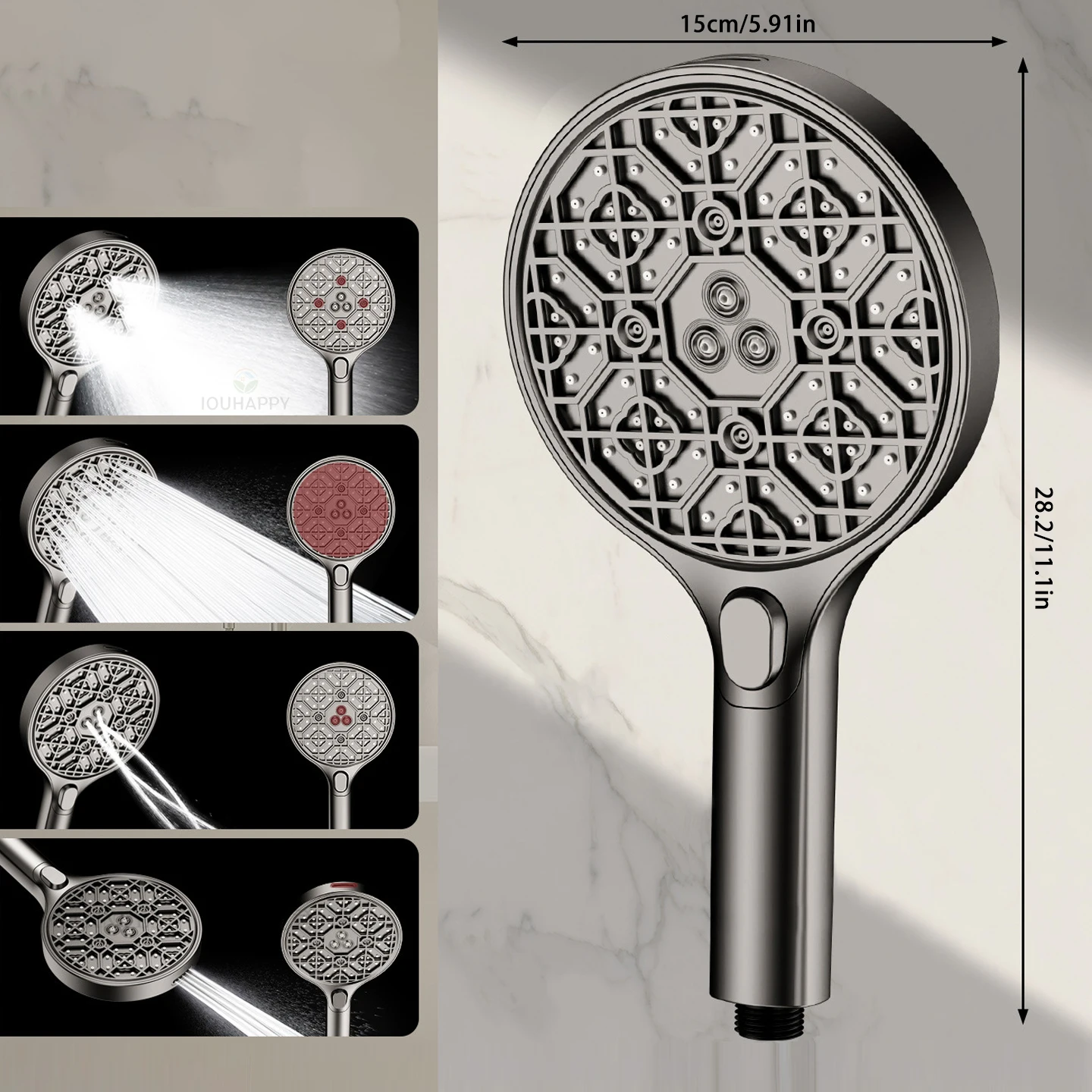 

High Pressure Shower Head 15CM Big Panels 4 Jet Modes Adjustable Shower Head with Pressurized Spa Spray Bathroom Accessories