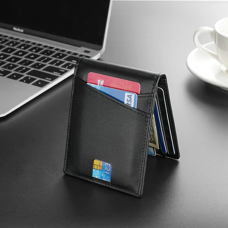Slim Wallets for Men Genuine Leather Men's Money Clip RFID Blocking Front Pocket Bifold Wallet Thin Credit Card Holder Purse
