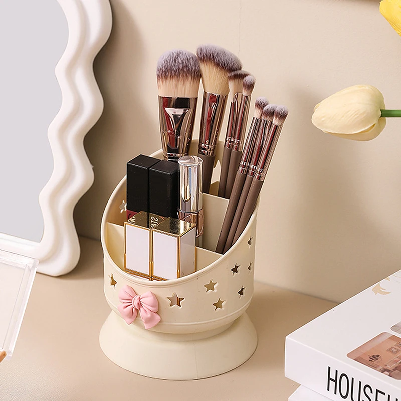 Cute Bow Makeup Brush Storage Tube Case Portable Desktop Organizer Eyebrow Pencil Lip Liner Organizer Makeup Tools