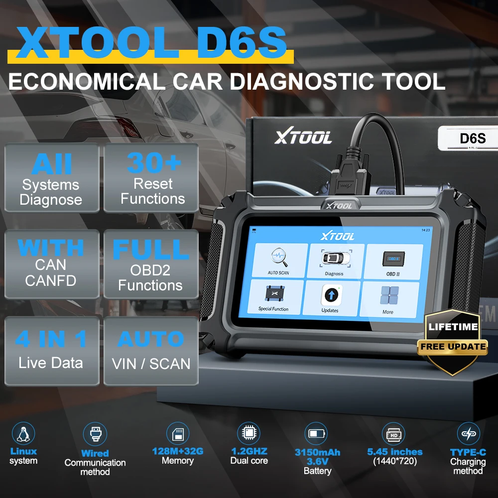 Xtool D6S All Systems Auto Diagnostic Tools Auto Vin Full OBD2 Scanner With 30 Resets With CANFD FCA Free Update Lifetime