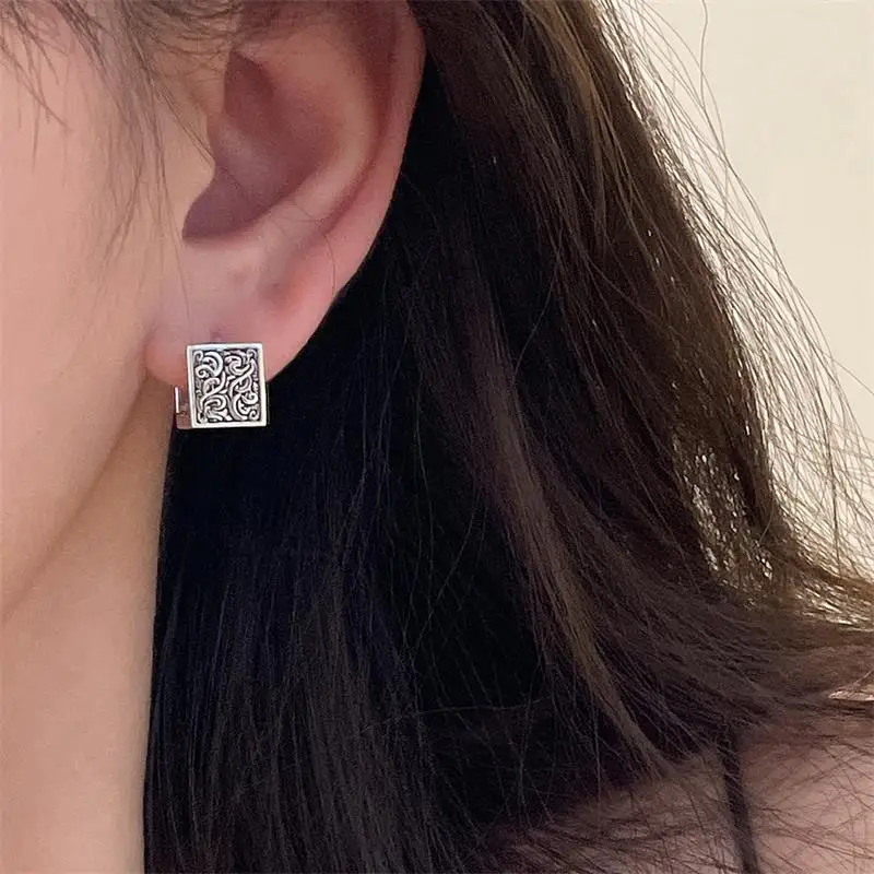 XIYANIKE Creative Floral Square Ear Clasp Earrings For Women Girl Fashion New Retro Jewelry Friend Gift Party серьги же