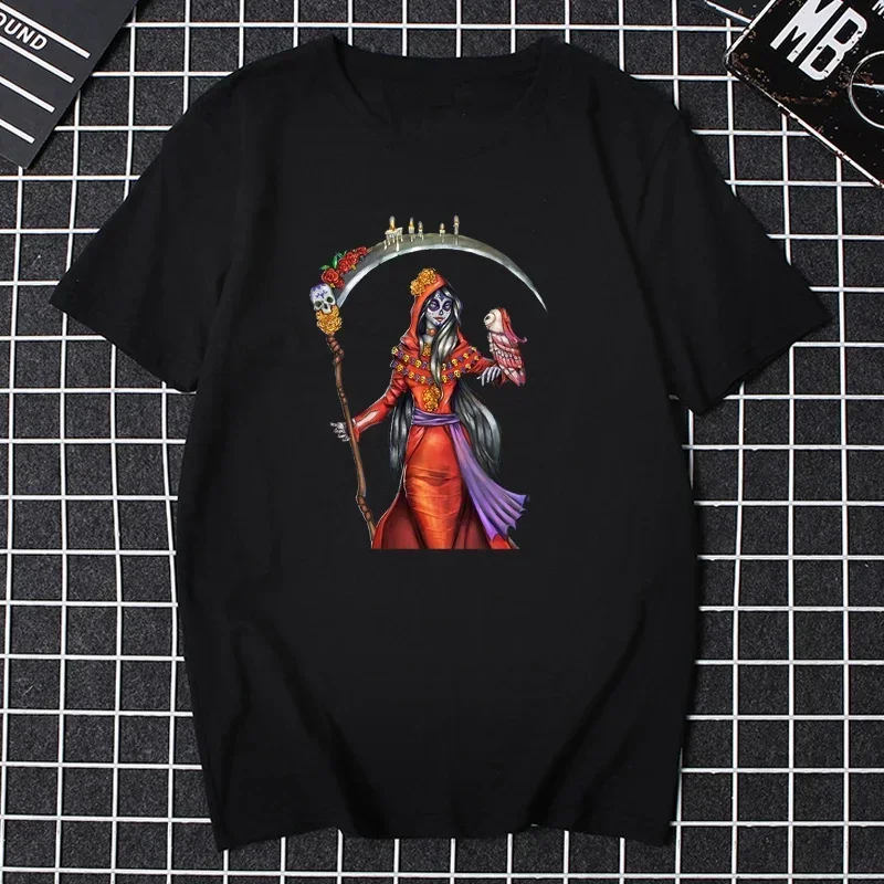 Santa Muerte T Shirt Men Women Lady of Holy Death Mexican Skull T-shirt Graphic Tee Tops Short Sleeve Streetwear Cotton Shirt