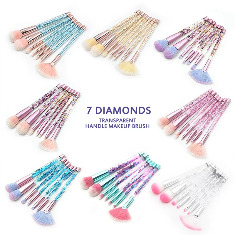 Advanced Rainbow Glitter Makeup Brush Set Diamond Crystal Handle Liquid Foundation Brow Face Makeup Brush Set Dream Girl