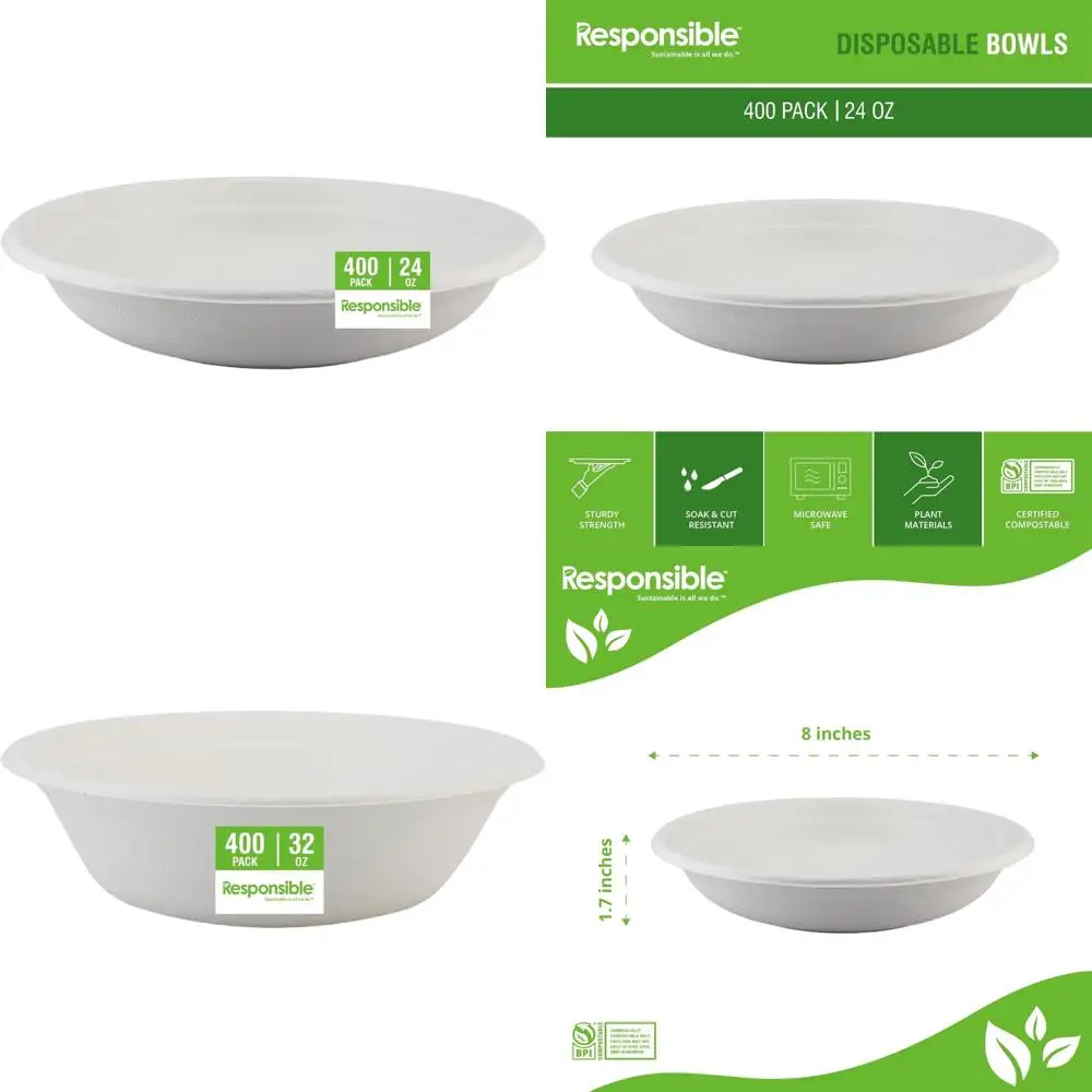 

Eco-Friendly Disposable Paper Soup Bowls, 24oz Capacity, Heavy Duty, 400 Count, Ideal for Hot Meals and Dinner Parties
