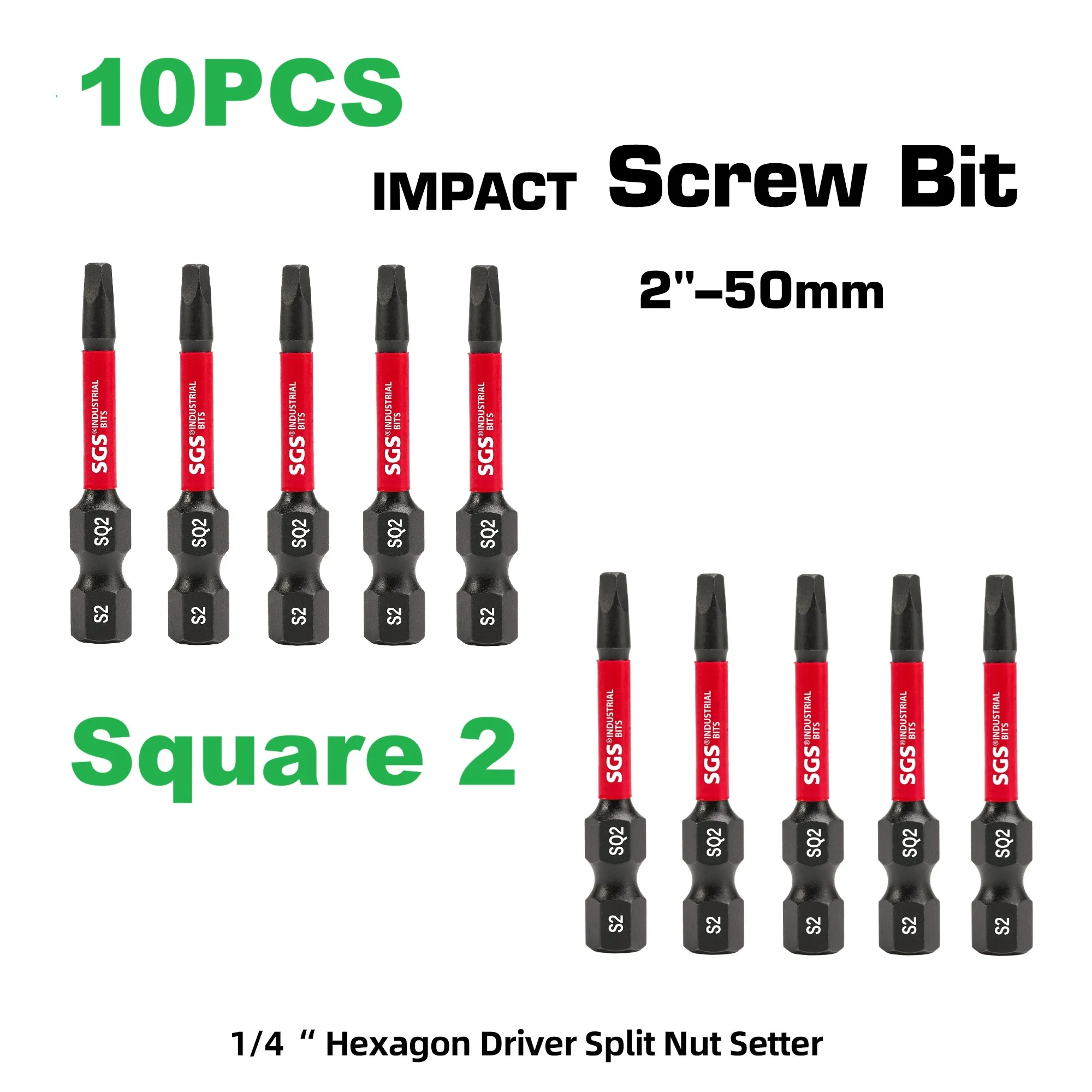 Schlag-Schraubendreher-Bit-Set, 50 mm, S2-Stahl, magnetischer Vierkantkopf, Industriequalität, 1/4-Zoll-Sechskantschaft, geeignet für Elektrowerkzeuge und manuelle Schraubendreher, für Holzbearbeitung, Möbelmontage und Elektroinstallationen. – Detail 2