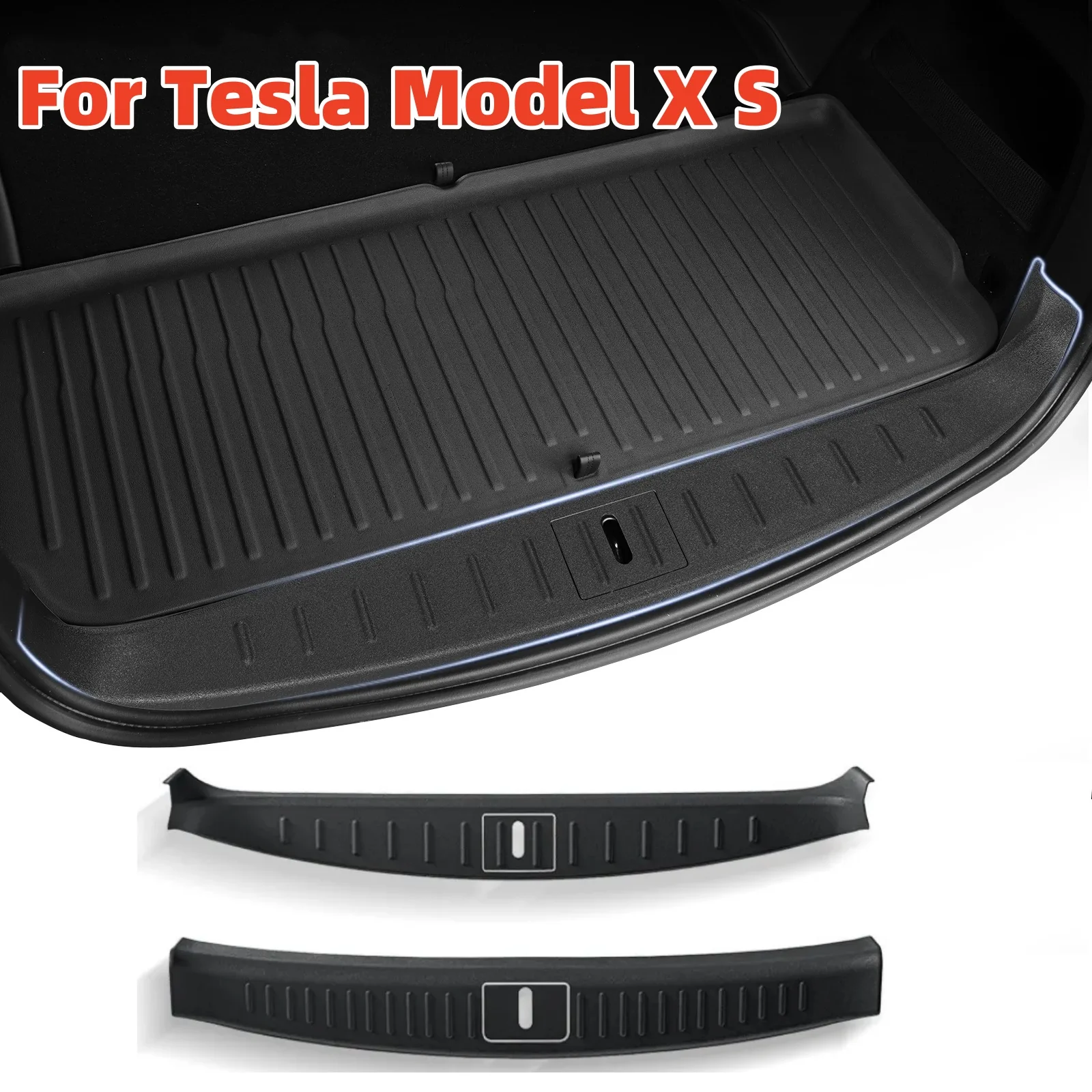 

For Tesla Model X S 2023-2024 Trunk Threshold Strip TPE or Metal Back Sill Anti Scratch Protection Bumper Guard Trim Accessories