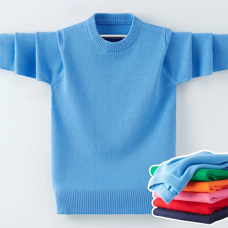 

Baby Boy Knit Sweater Spring Fall 2023 Cotton O-neck Knitted Sweater for Big Girls Teenage Solid Color Bottoming Tops 4-16Years