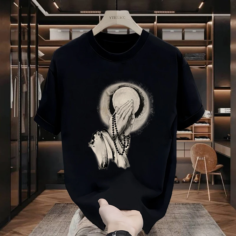 

2026, новые трендовые модные мужские и женские повседневные футболки с короткими рукавами и принтом «Благод Будды», топ с круглым вырезом больших размеров