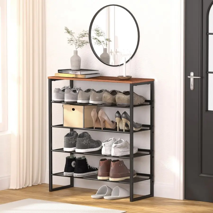

Rack Sturdy Steel Shoe Organizer for Front Door Entrance Closet Entryway with Spacious Top Industrial Style Strong Mesh Storage