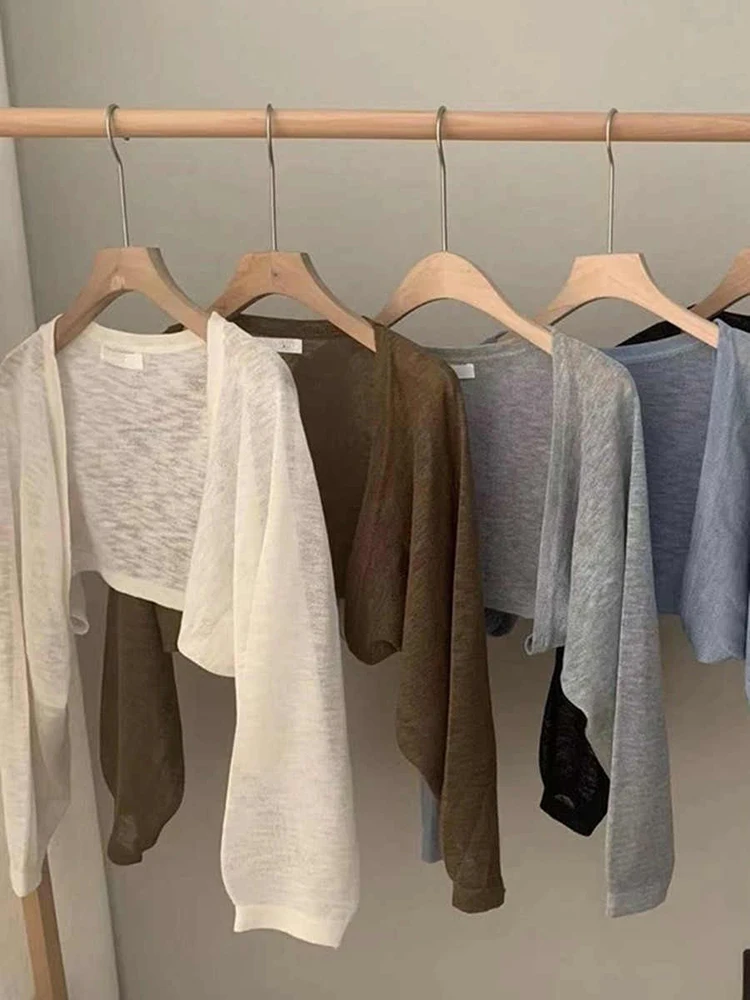 Summer Thin Knit Cardigans For Women New Long Sleeves Match With Dress Sunscreen Short Tops Versatile Popular Shawl Coats