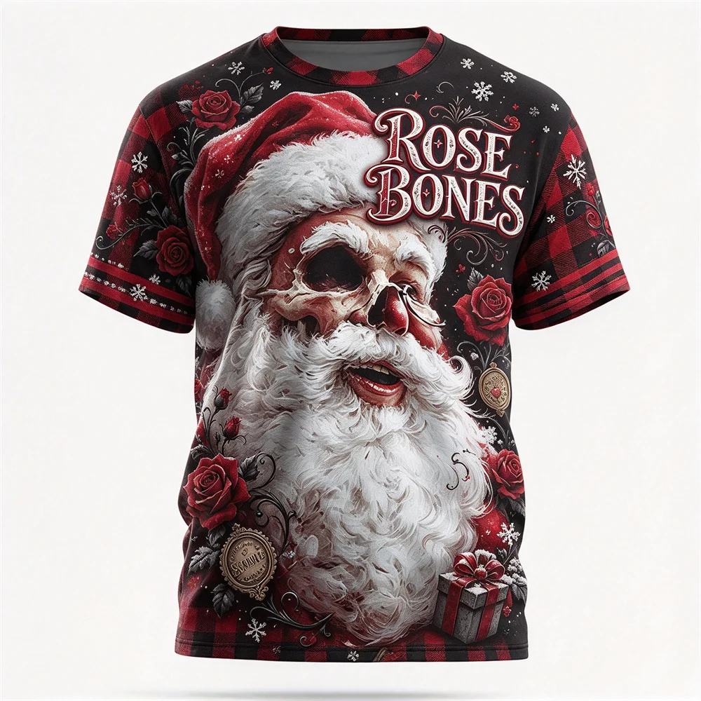 Men's T-shirt Christmas Short Sleeve T-shirt Claus Santa 3D Print Tee Funny Snooker Santa Pattern Casual Xmas Party Tops for Men