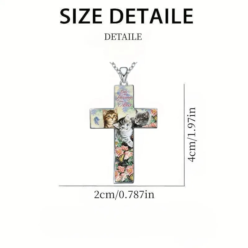 Stylish and Exquisite Three Cats Cross Pendant Necklace for Kid Christian Religious Jewelry Accessories for Friend Birthday Gift image 2