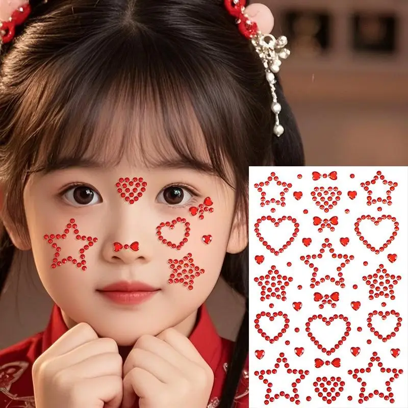 1 Bunte Selbstklebende Gesichts-Strass-Aufkleber mit Herz- und Sterndesign für Kinderpartys, Festivals, Make-up und Cosplay – Detail 12