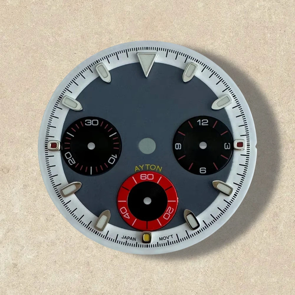 29.5mm S Logo panda colorato DTN quadrante a tre occhi adatto al movimento VK63 verde luminoso quadrante di alta qualità accessori per la modifica dell'orologio