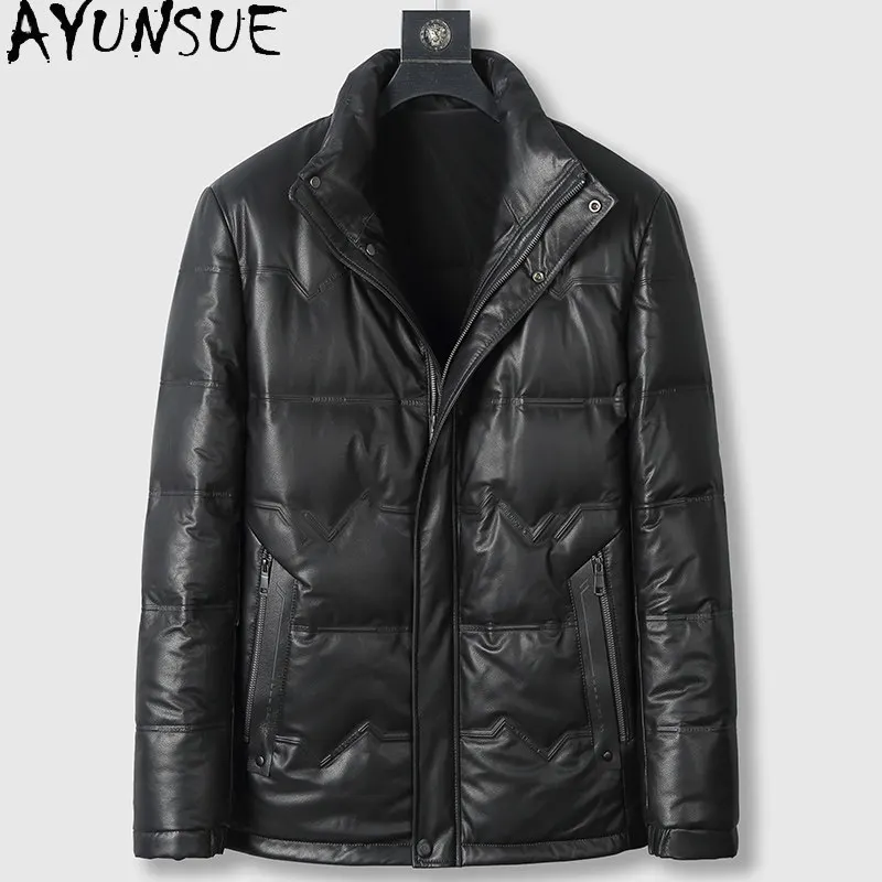 

AYUNSUE Natural Calfskin 100% Genuine Leather Down Jacket Man High Quality Winter Real Leather Coat Stand Collar Puffer Jackets
