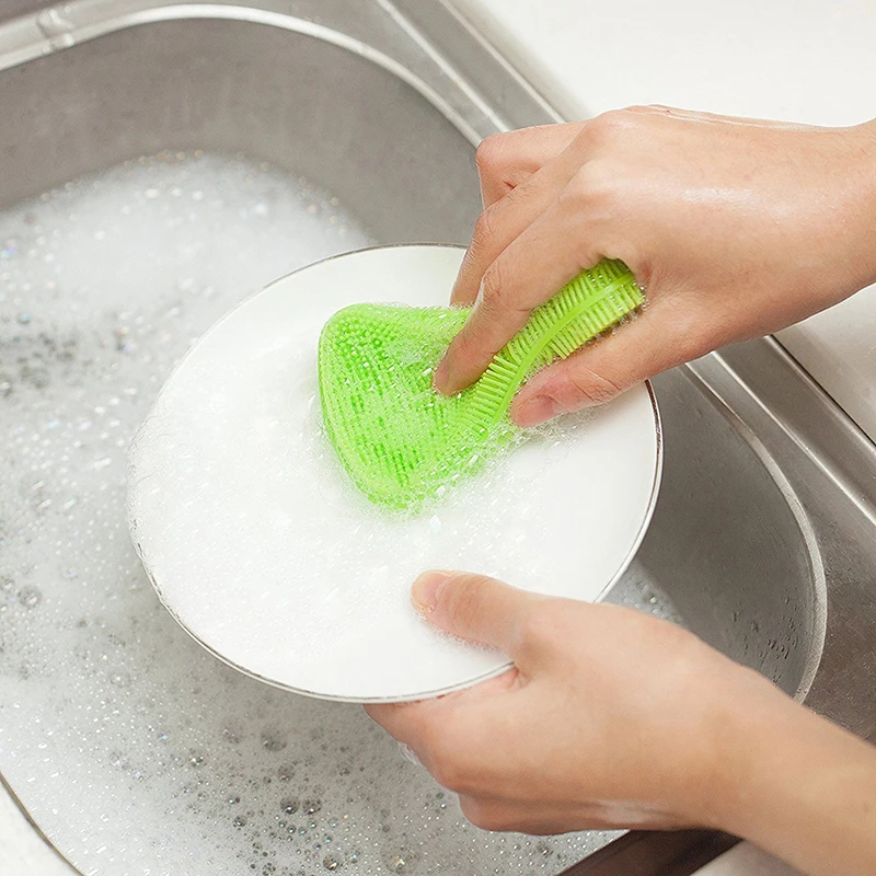 Silicone Dish Washing Brush Pot Pan Sponge Scrubber Silicone Scouring Pad Fruit Pot Pan Wash Brushes Kitchen Cleaning Tools