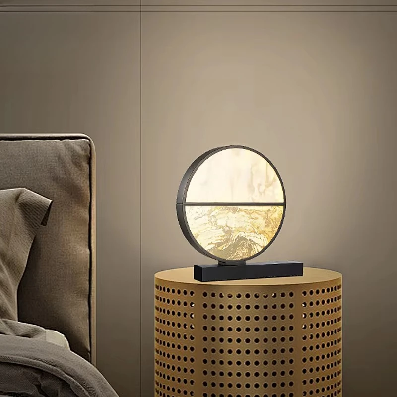 Fancy Marble Table Lamp for Bedroom Light Emitting Diode Side Lamp Elegant Marble Finish and Stylish Design