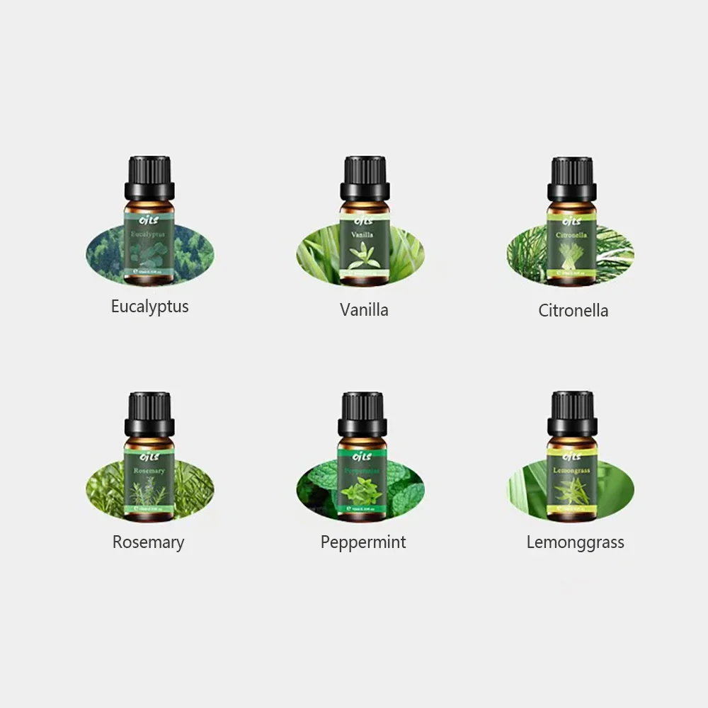 6-Piece Essential Oil Set for Aromatherapy Diffuser - Eucalyptus, Vanilla, Citronella, Lemongrass, Rosemary, Peppermint