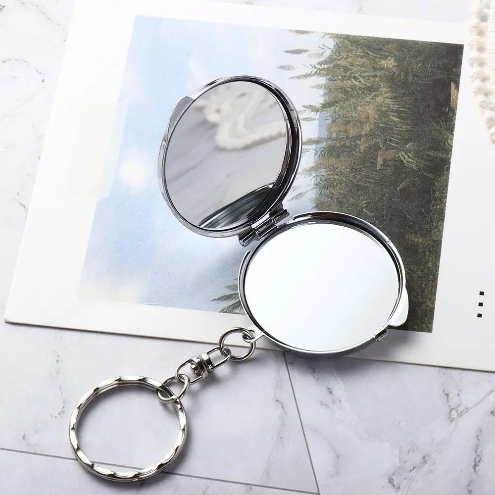 Makeup Mirror Folding Mirror Key Chain with Key Ring Double Sides Makeup Cosmetic Mirror Key Ring Portable Metal