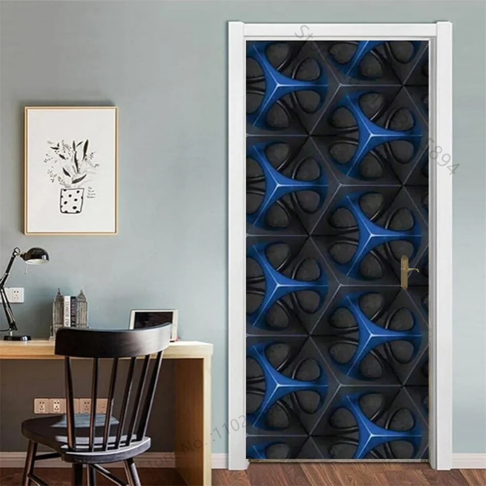 3D Geometric Pattern Door Sticker Wallpaper Removable Home Decoration 3D Space Vision Abstract Geometry Door Art Stickers Poster