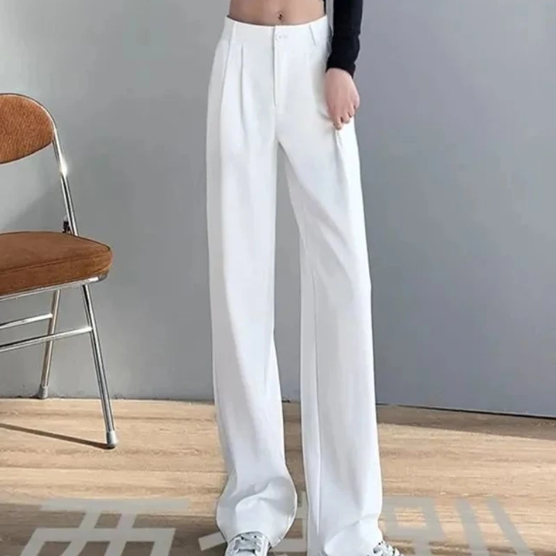 Clothing Tailoring Work White Women\'s Pants Office Trousers For Woman Straight Leg Buttons Black G With Youthful Emo Slacks 90s