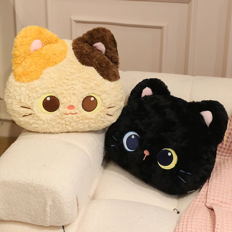 Anime Soft Teriyaki Cat Plush Throw Pillow Cute Colorful Kitten Head Toy Stuffed Animals Plushie Sofa Cushion Doll for Home Deco