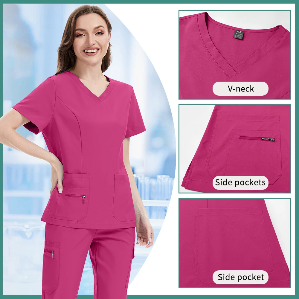 ملابس عمل لصالونات التجميل للرجال والنساء، زي طبيب الأسنان، ملابس جراحية لغرفة العمليات، مجموعة مرنة مريحة سريعة الجفاف