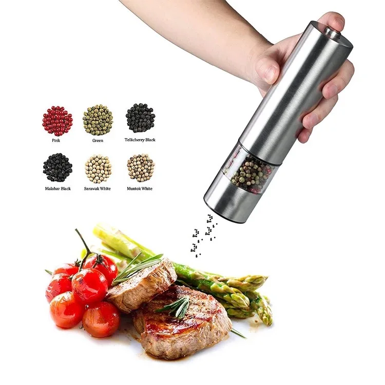 

One Handed Electric Pepper Grinder Stainless Steel Automatic Spice Mill With Light