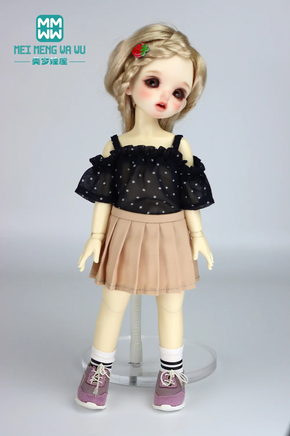 BJD YOSD MYOU 人形服は 28-30 センチメートル 1/6 ファッショナブルな水玉模様のシャツ、プリーツスカートに適合します