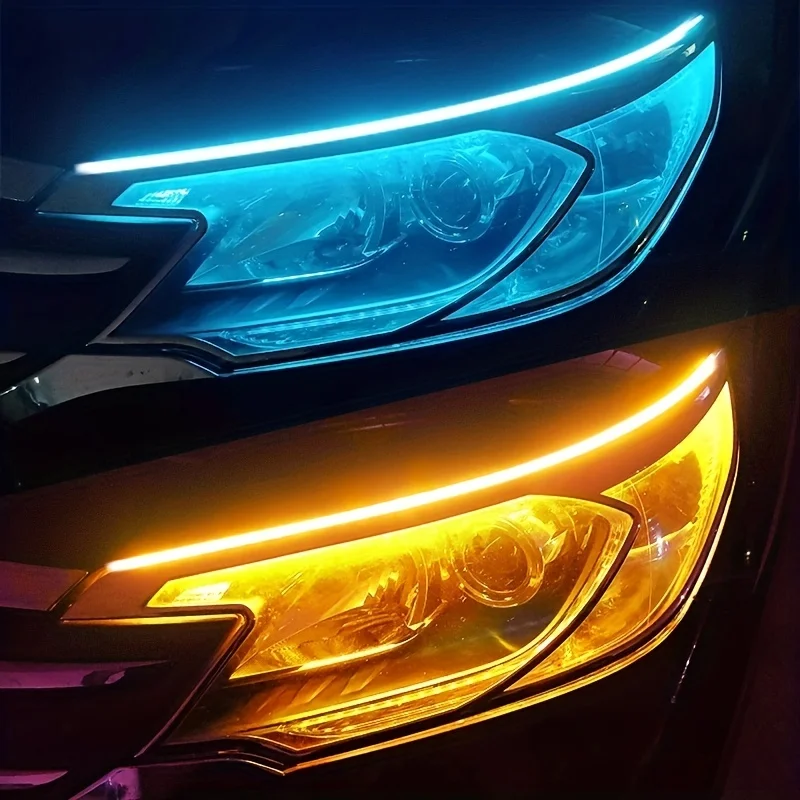 2PCS Car Start Scan Special Effect Daily Running Light Strip Car Turn Light Strip White/Red/Blue/Ice Blue To Yellow