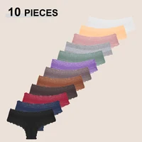 10 unids/set de bragas de algodón de encaje para mujer, bragas brasileñas sexis de cintura baja, ropa interior suave femenina de Color sólido, lencería íntima para mujer