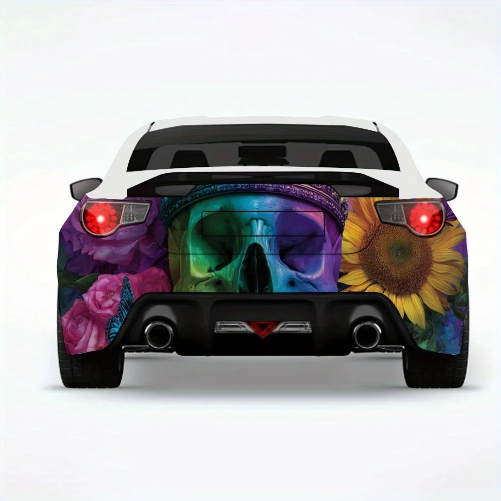 

Colorful Skull with Flowers and Crown Car Sticker,Vinyl Decal for Car Rear, Waterproof Self-Adhesive Vinyl Stickers for Vehicle