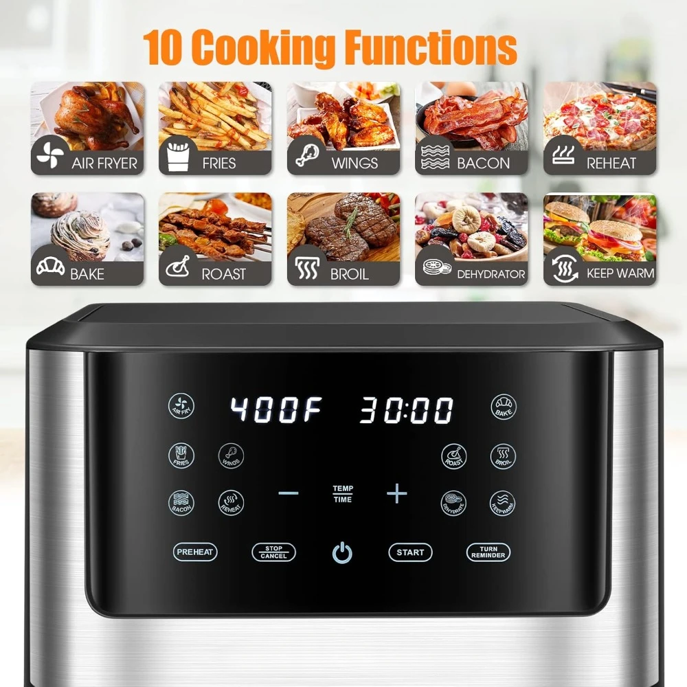 หม้อทอด Air fryer 6.2 QT พร้อม10 prenet, Visual Cooking window, ตะกร้า Non-Stick, เตาอบความจุ1500W หม้อทอด Air fryer S