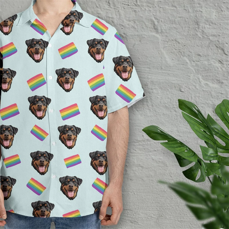 Rainbow LGBT Flag Dog 3D Print Shirts For Men Clothes Harajuku Fashion Pride Parade Blouses Beagle Bernese Lapel Blouse Pet Tops